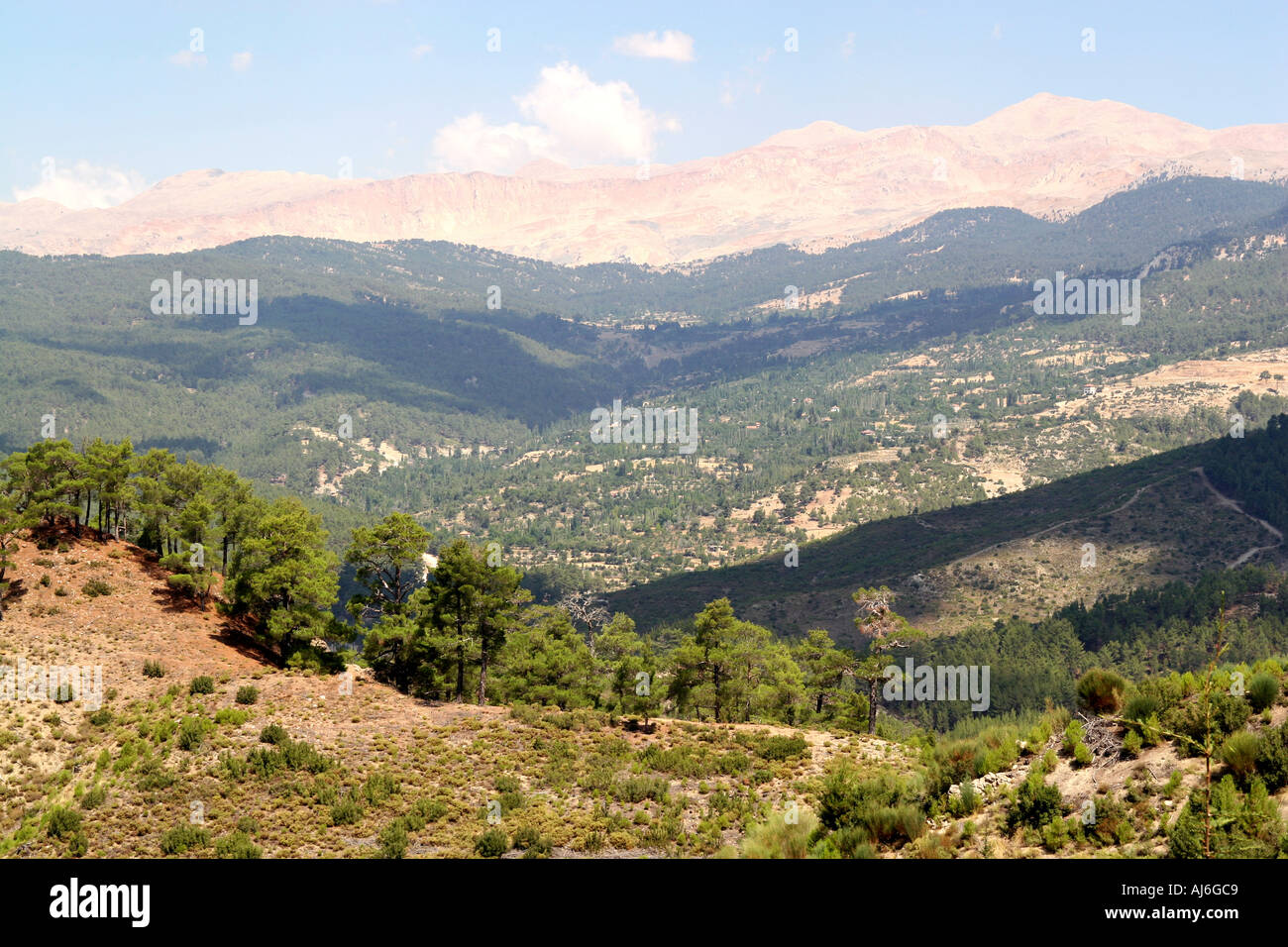 Mountainous landscape between Kalkan and Gombe Anatolia southern Turkey mid summer  Stock Photo