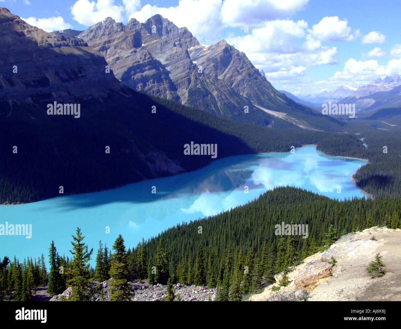 Peyto Lake. An absolutely gorgeous glacial lake in the Canadian Rockies just north of Lake Louise and Banff. Stock Photo