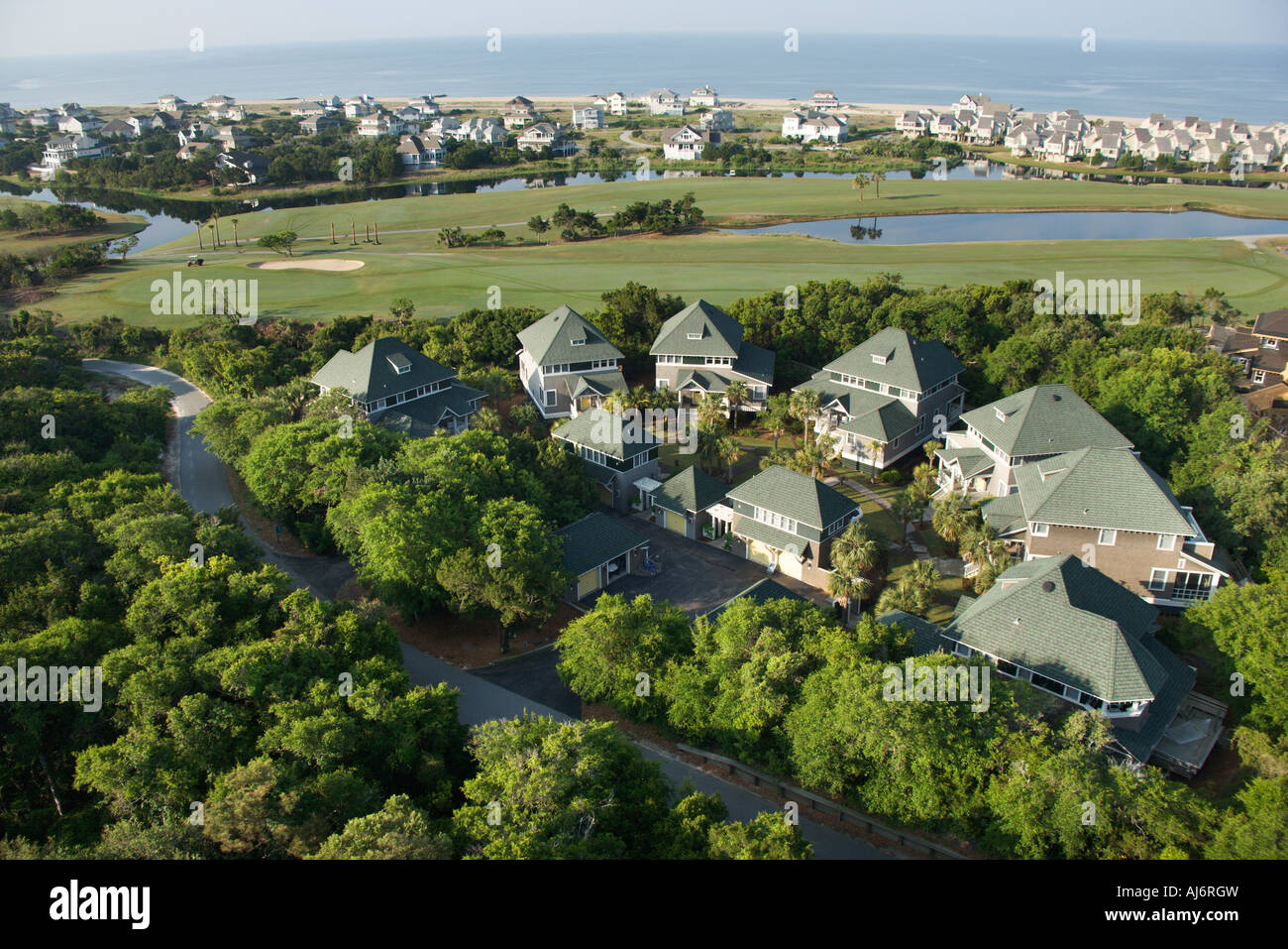 Aerial view of residential community on Bald Head Island North Carolina