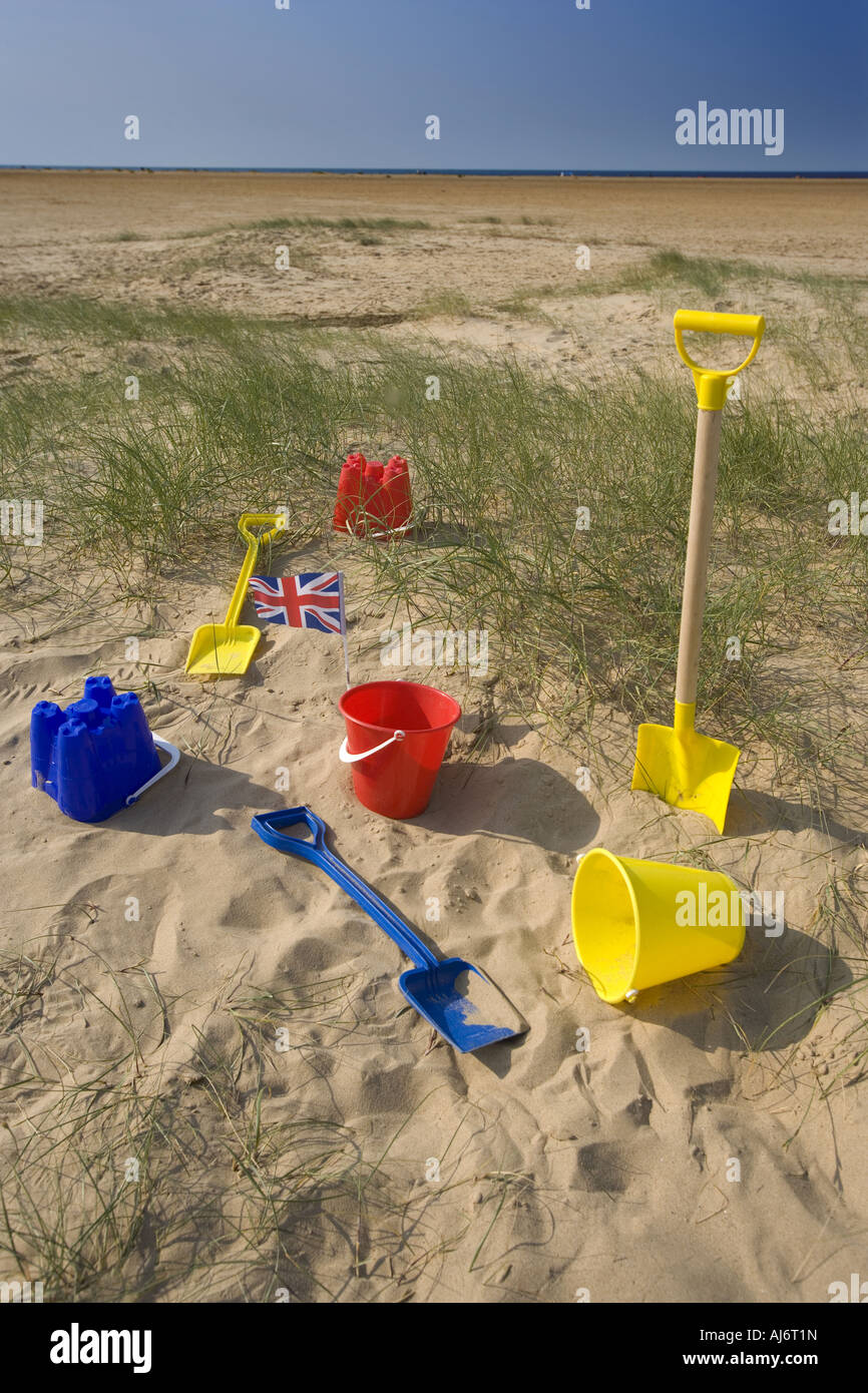 Bucket Spade & Beach Holkham Norfolk Stock Photo