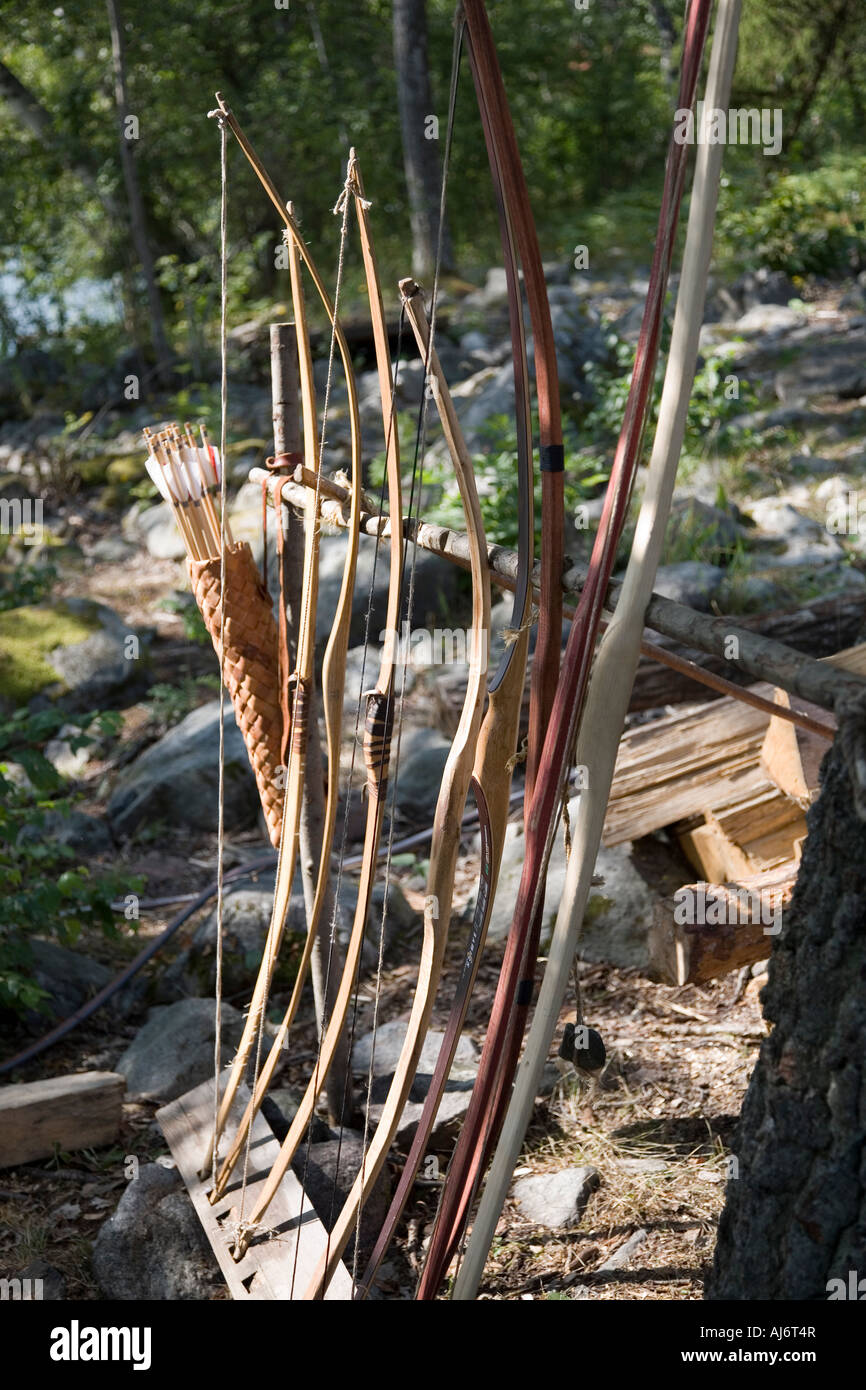 traditional Viking bows and arrows on the Swedish island of Birka Stock