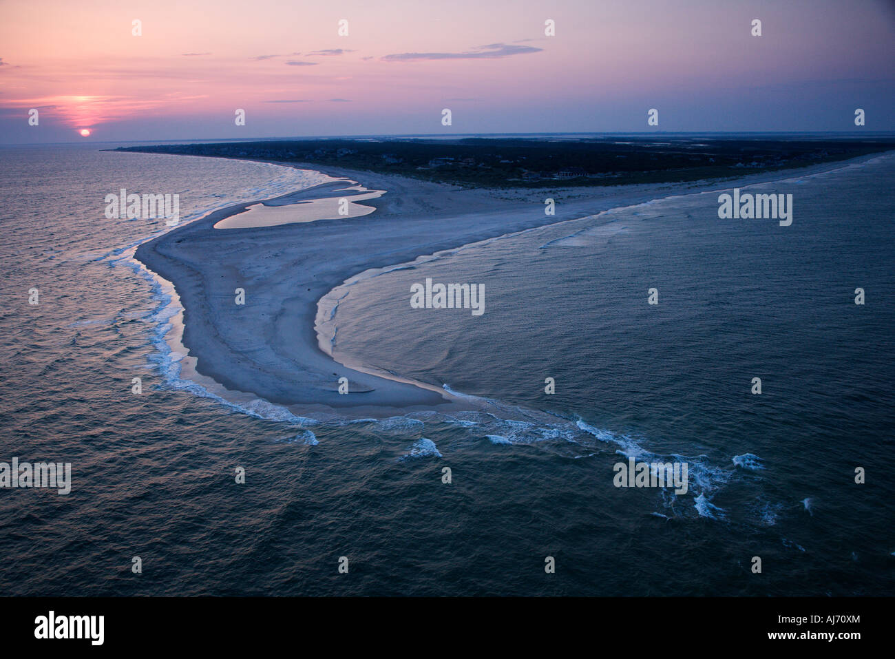Aerial of east coast island beach of Bald Head Island North Carolina