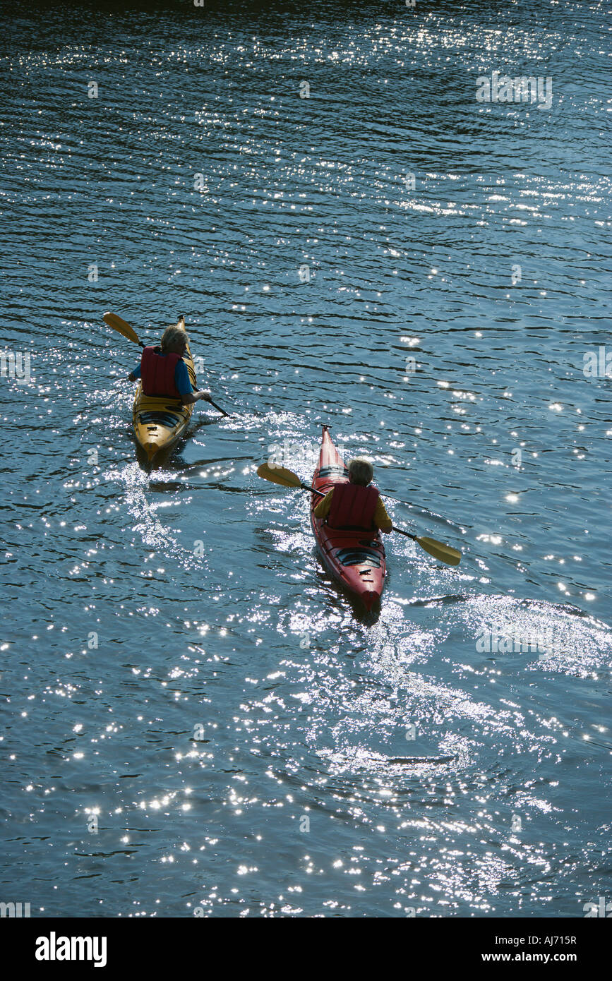 Aerial of two teenage boys kayaking on Bald Head Island North Carolina
