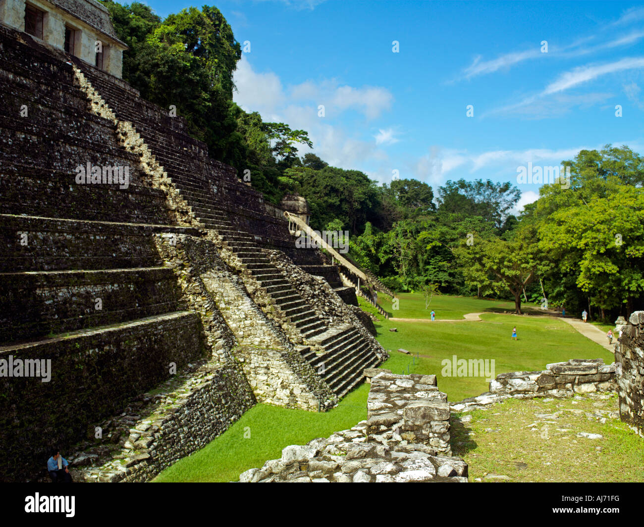 The famous Temple of Inscriptions and its jungle setting in the National Park of Palenque Stock Photo