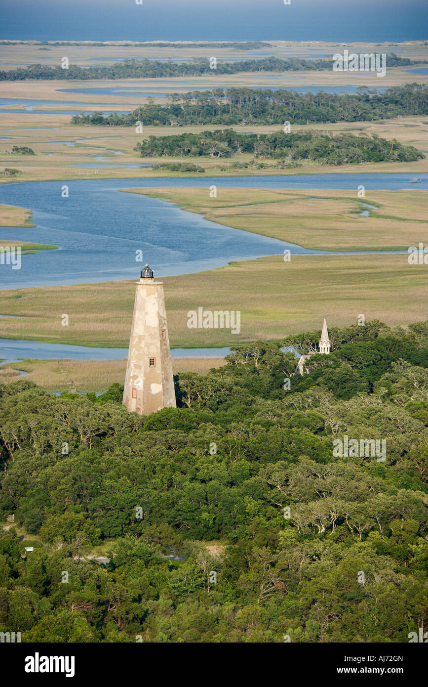 Aerial view of lighthouse on Bald Head Island North Carolina Stock