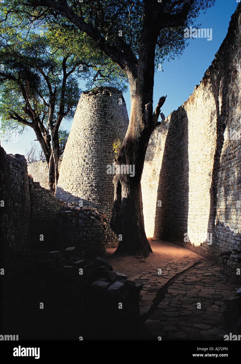 Conical tower and wall at Great Zimbabwe ruins Masvingo Zimbabwe Stock Photo