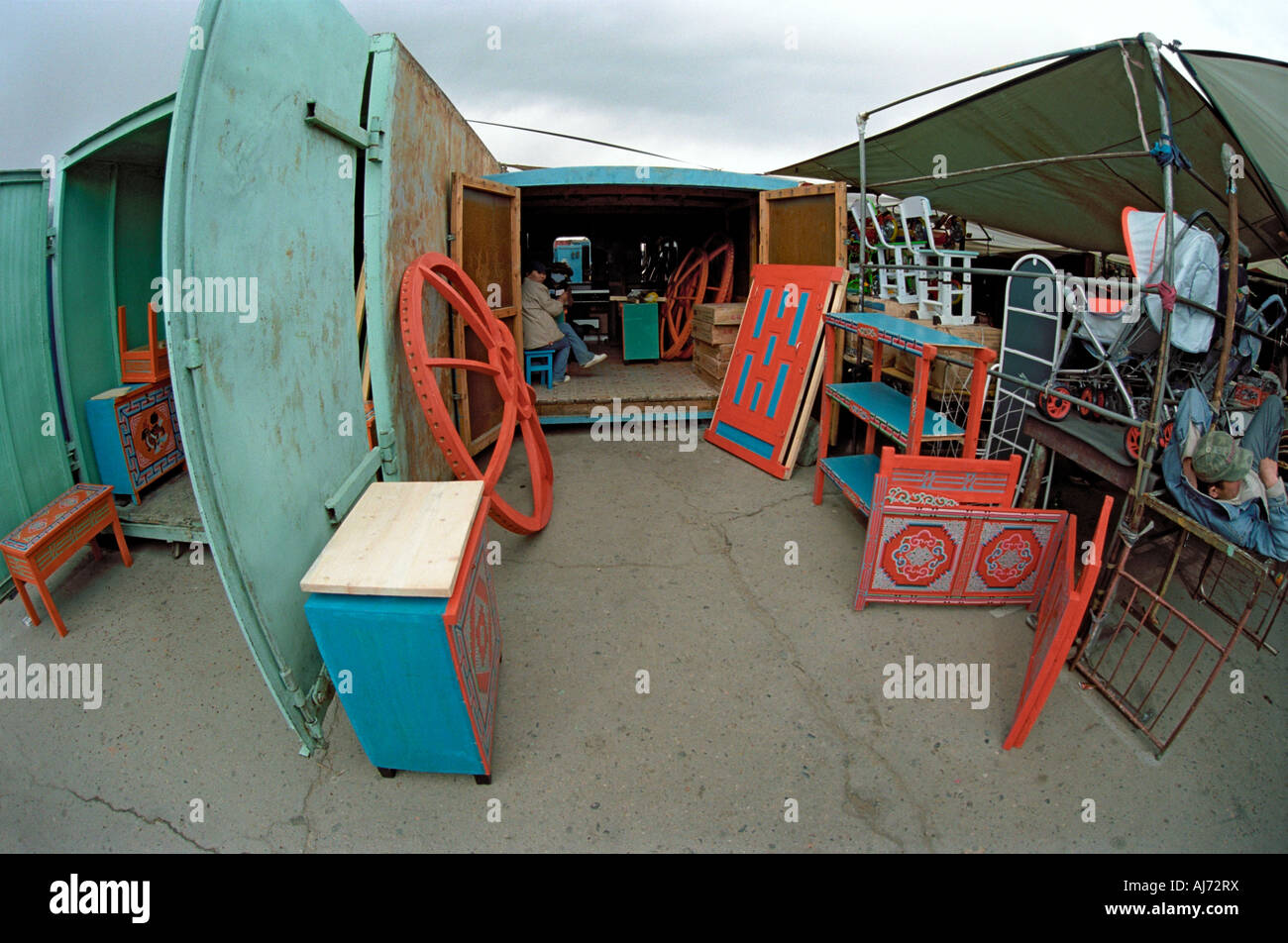 Mongolian national dwelling ger or yurt on sale. Khovd city public market. Mongolia Stock Photo