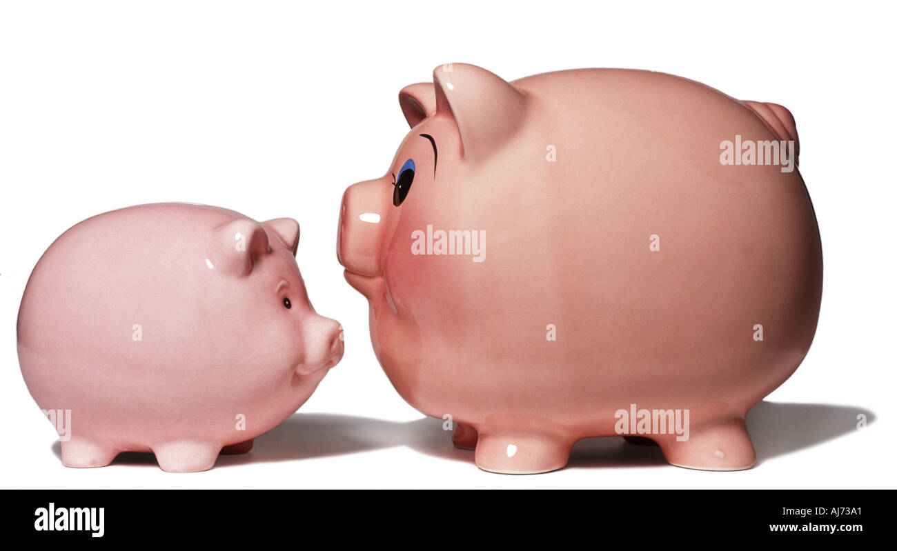 2 two pink Piggy Bank Stock Photo