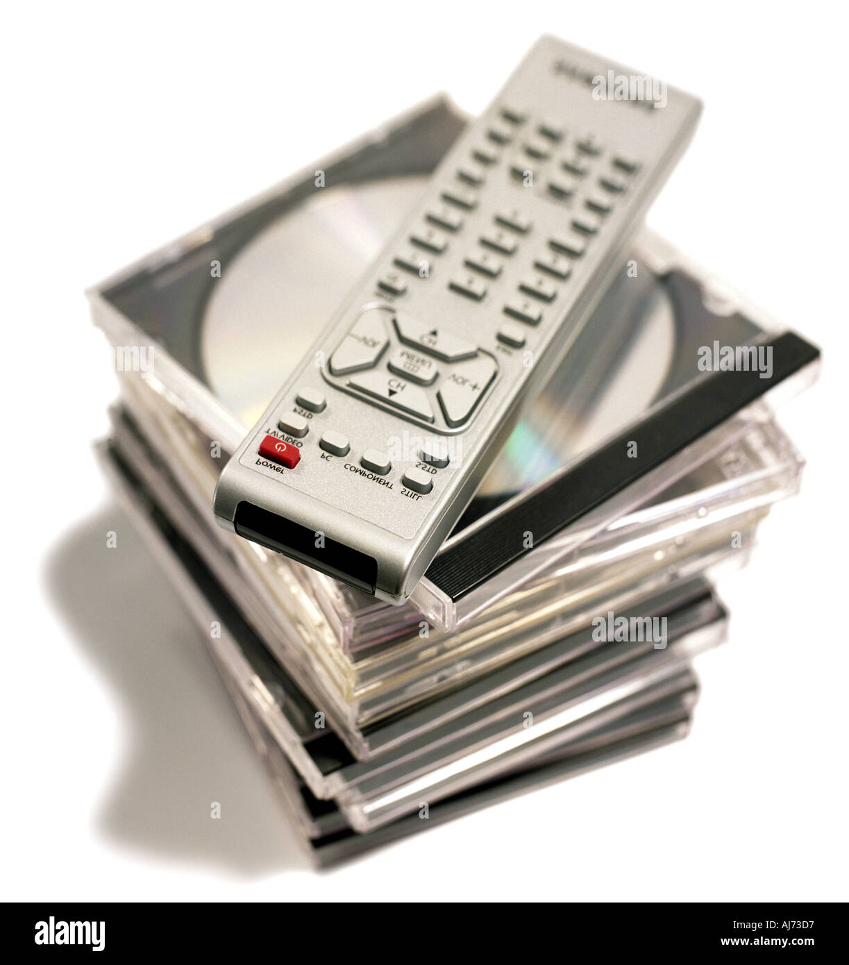 CDs in case with remote Stock Photo
