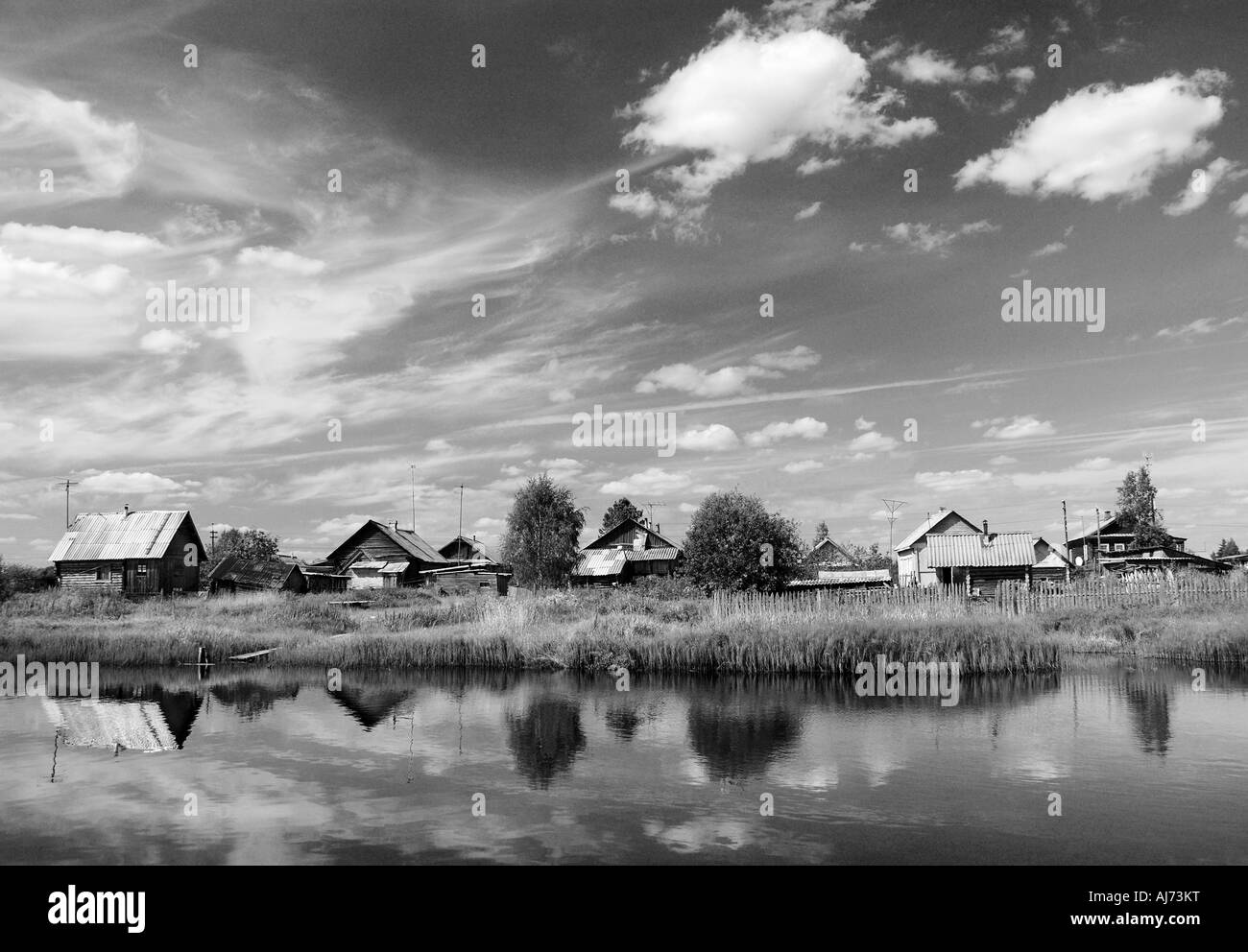 Summer views over river Sominka Leningrad Region Russia Stock Photo