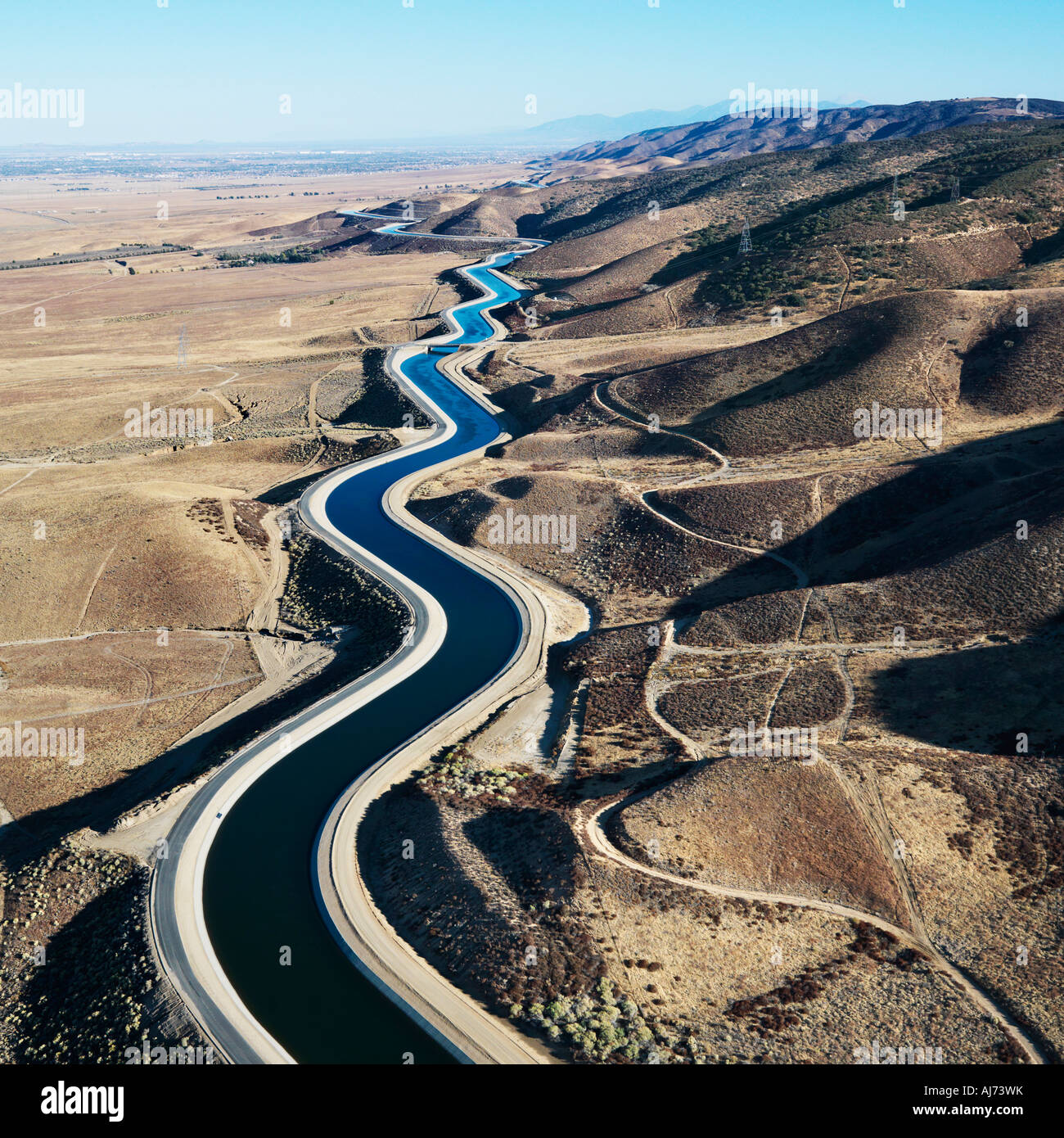 Aerial view of water carrying aqueduct in Outer Los Angeles California Stock Photo