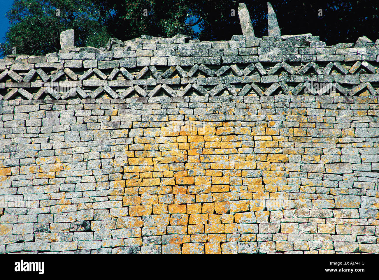 Chevron pattern on eastern wall of Great Enclosure Great Zimbabwe Ruins Zimbabwe Stock Photo