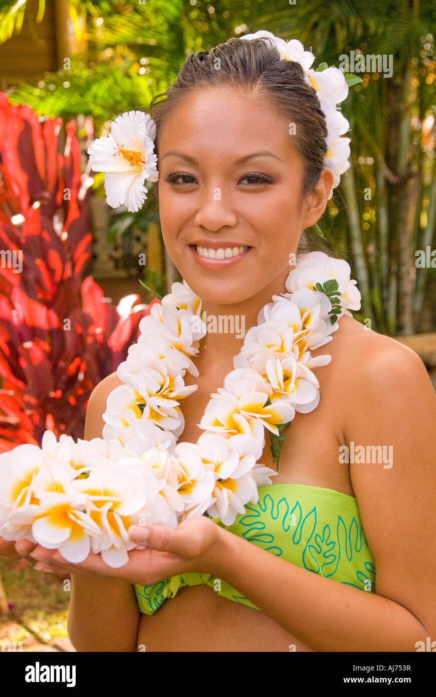 Hawaii Kauai Portrait Of Attractive Hawaiian Female Hula Dancer In