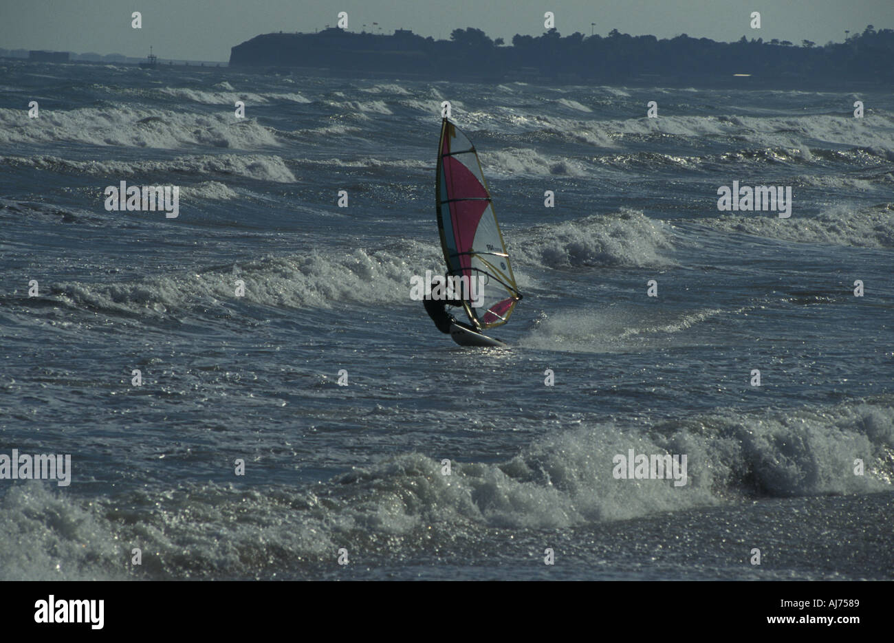 Windsurfing from Preston beach Weymouth English Channel Stock Photo