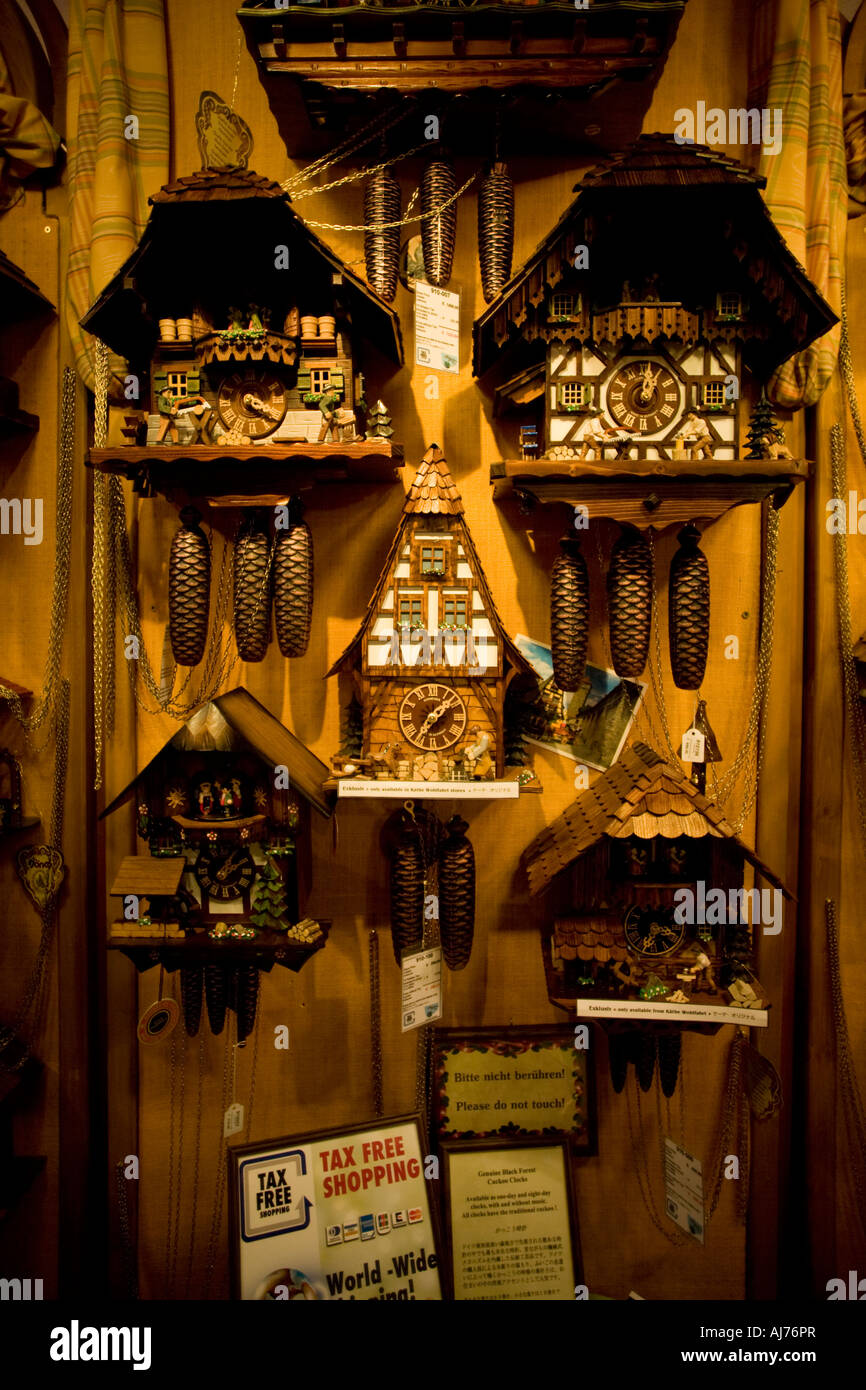 Cuckoos in a German souvenir shop Rothenburg ob der Tauber Stock