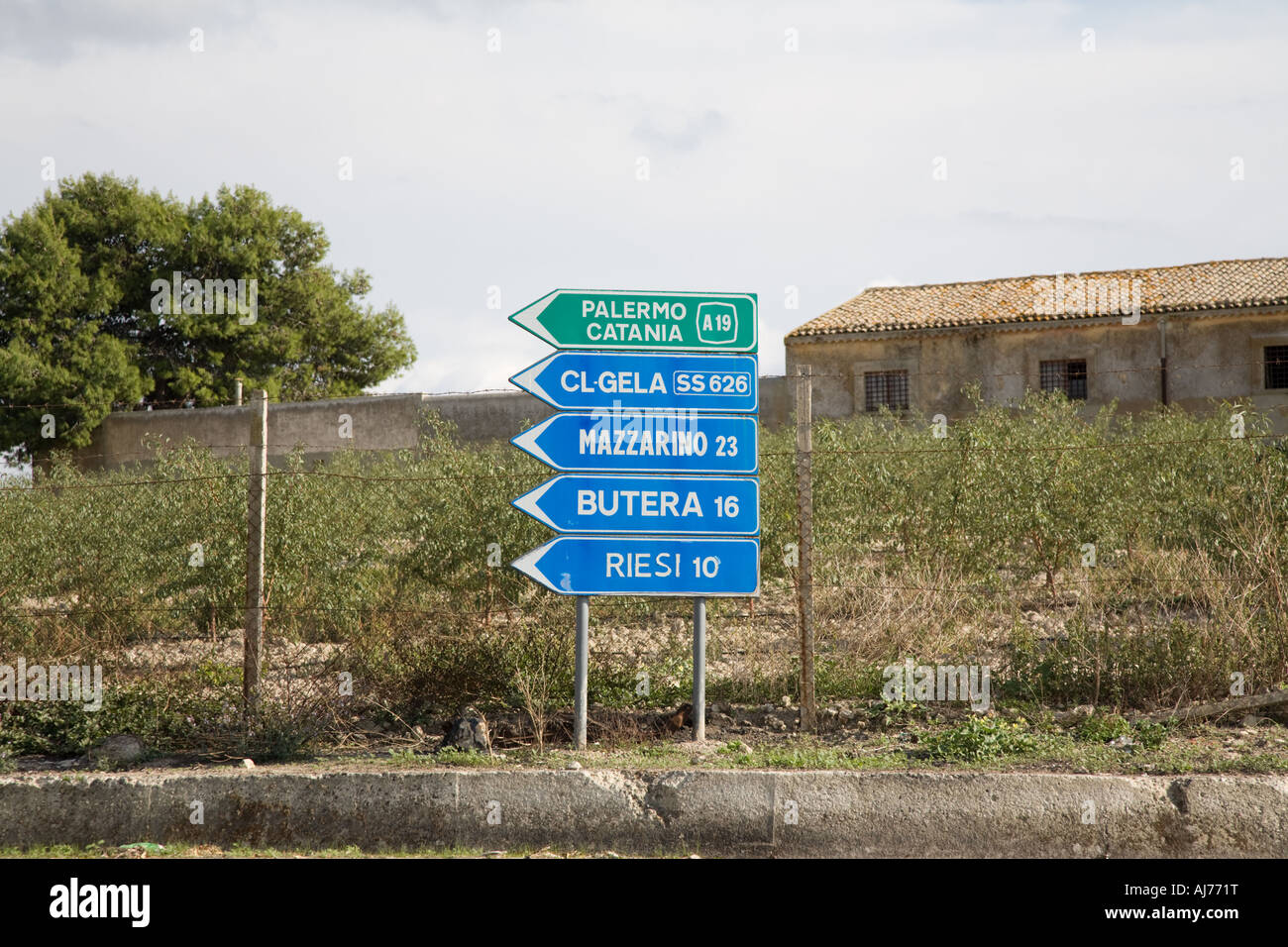 Traffic Signs, Direction, Sicily Italy Stock Photo - Alamy