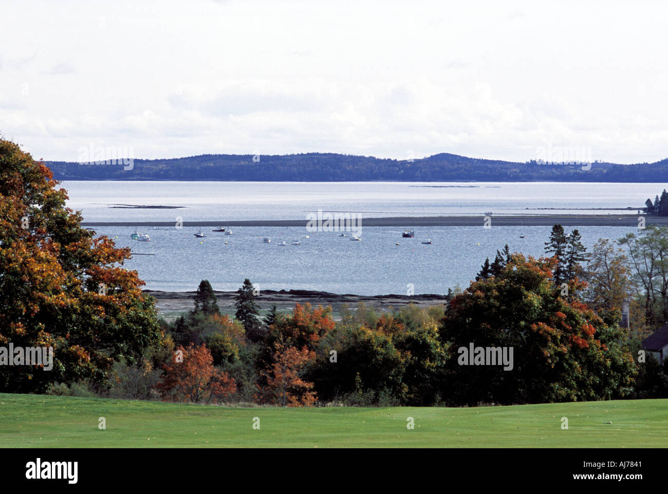Fairway and ocean on the Algonquin Golf Course in St Andrews By the Sea New Brunswick Canada Stock Photo