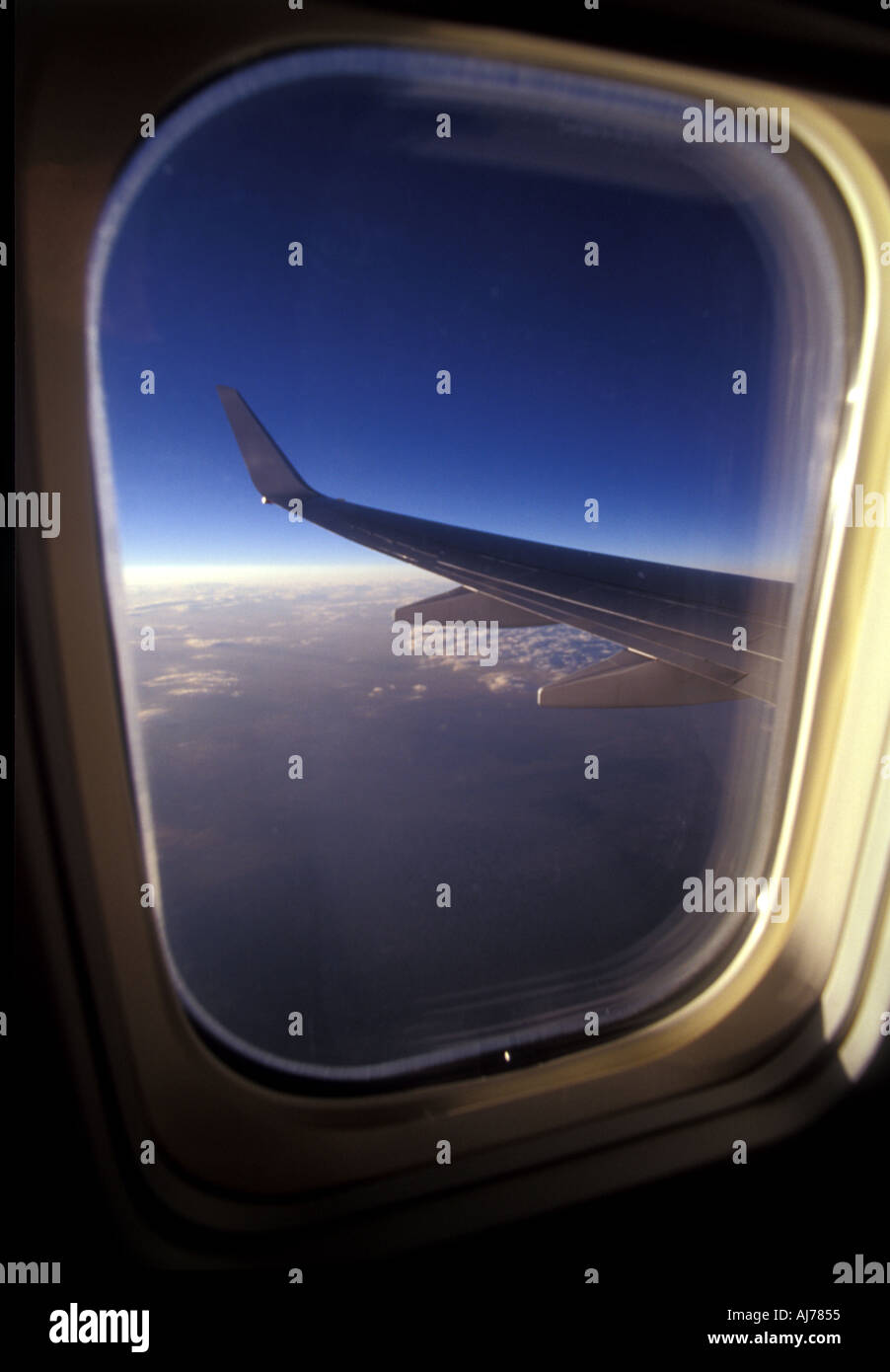 hi high altitude comercial jet wing window seat 2367 Stock Photo