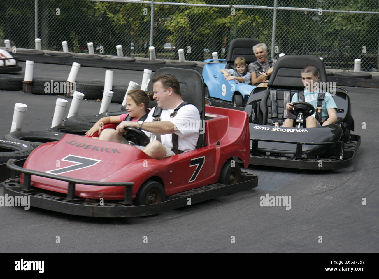 Pennsylvania Pocono Mountains Hawley Woodloch Resort go kart ride Stock