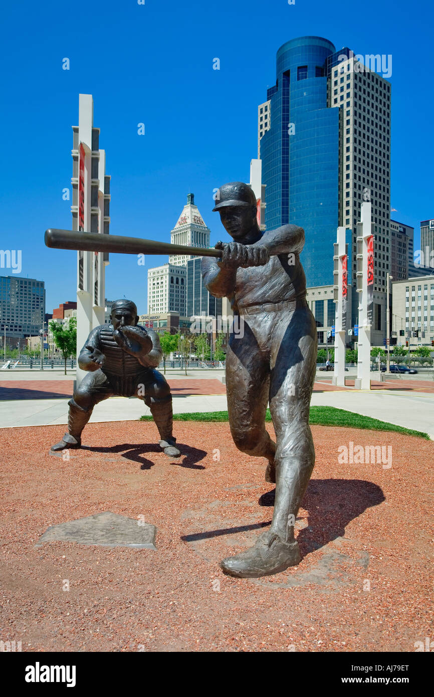 Statues of past Reds greats welcomes visitors as they enter Great American Ball Park Cincinnati Ohio Stock Photo