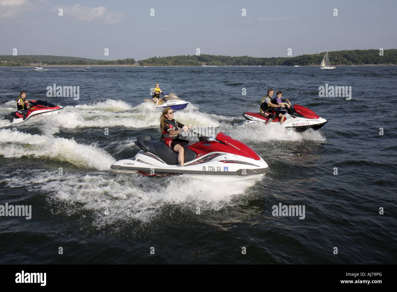 Pocono Poconos Mountains Pennsylvania,Lake Wallenpaupack,recreation,sport,athlete,jet ski,visitors travel traveling tour tourist tourism landmark land Stock Photo