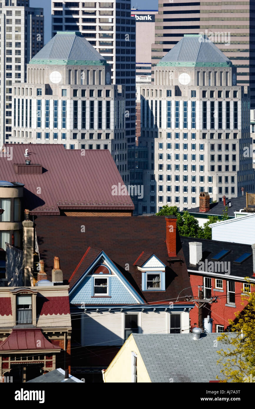 Cincinnati Skyline as seen from Mt Adams Cincinnati Ohio Stock Photo