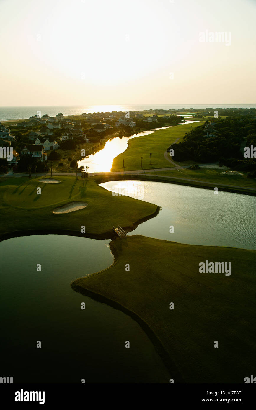 Aerial view of coastal golf course on Bald Head Island North Carolina