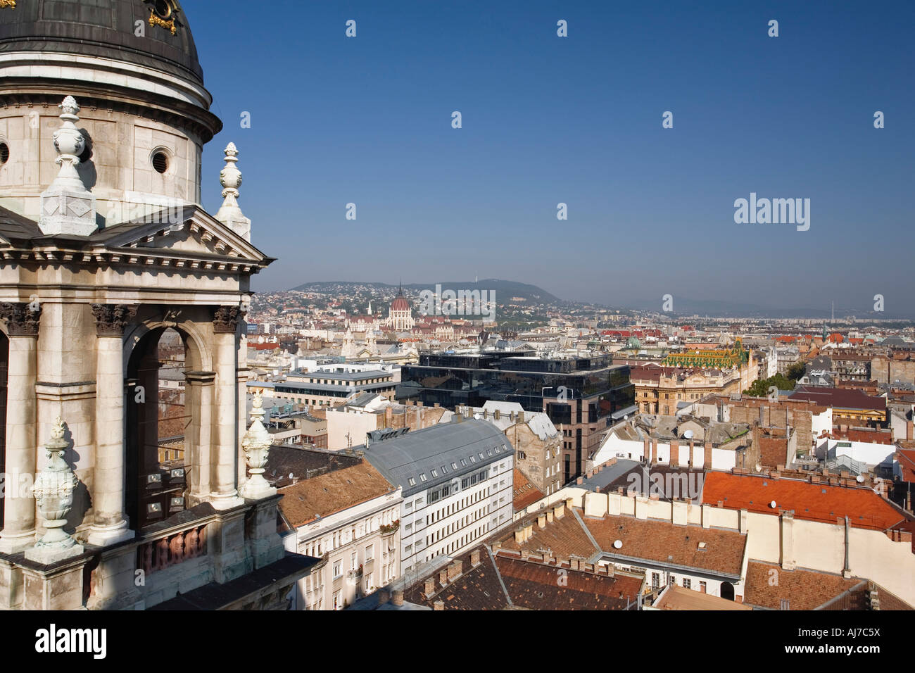 One of the two clock towers of St Stephen's Basilica overlooking the