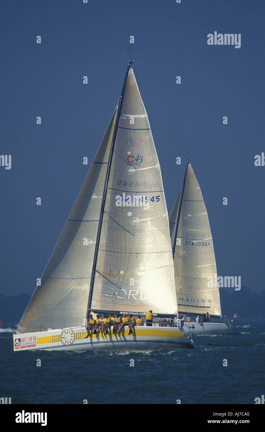 Admirals Cup maxi yachts Corum and Indugence racing English Channel England UK Stock Photo