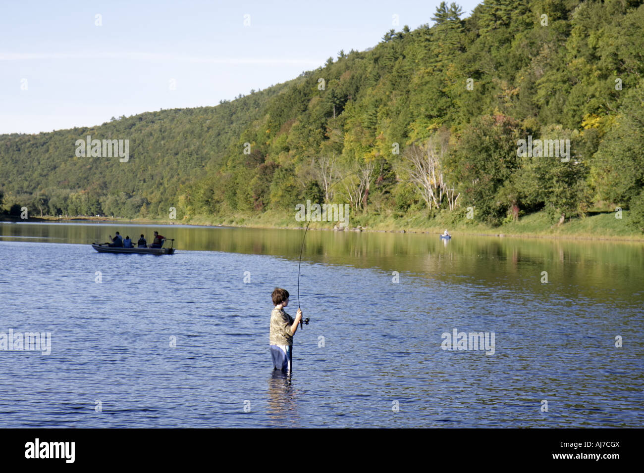 Pennsylvania Pocono Mountains Lackawaxen Delaware River boat fishing