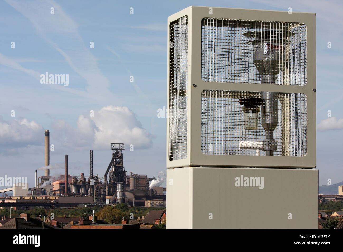 Air monitoring station near to Port Talbot Steelworks in Wales Stock Photo