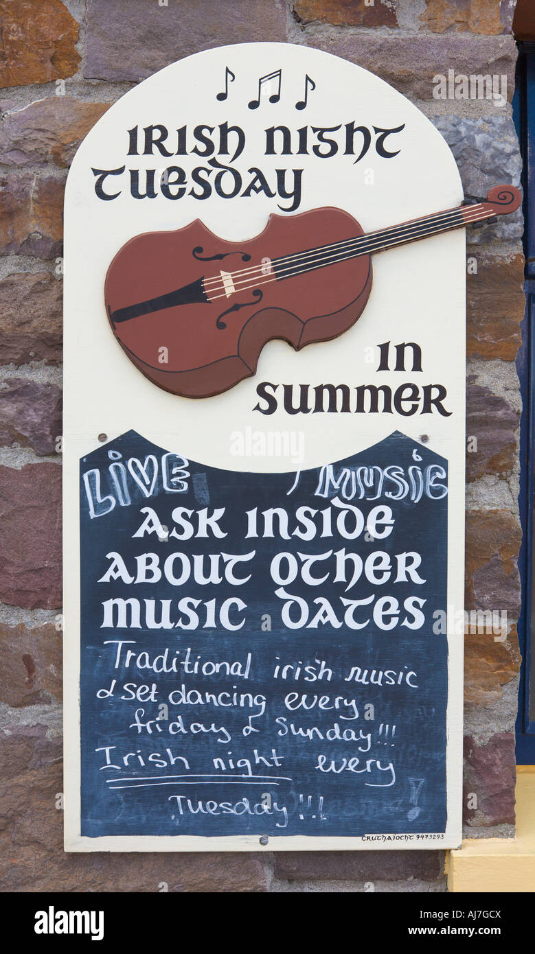 Sign outside pub advertising music and dancing Ring of Kerry County Kerry Ireland Stock Photo