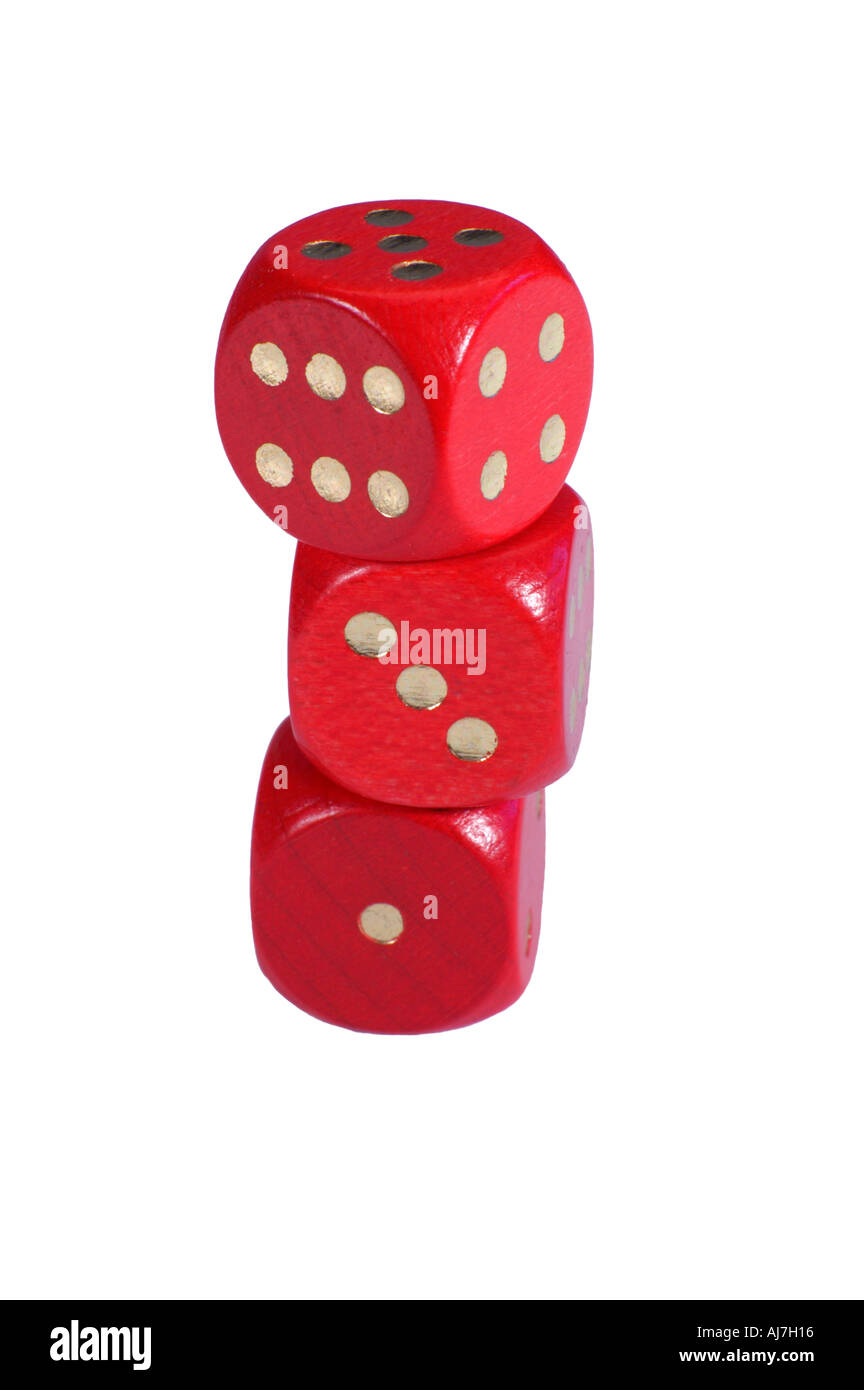 Three red dice on white background Stock Photo