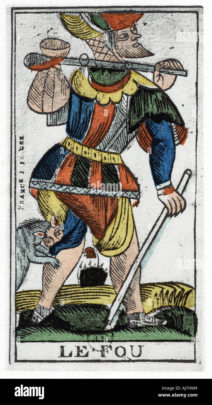 Tarot card of the Fool, Jergot Tarot, 17th century. Artist: Unknown Stock Photo