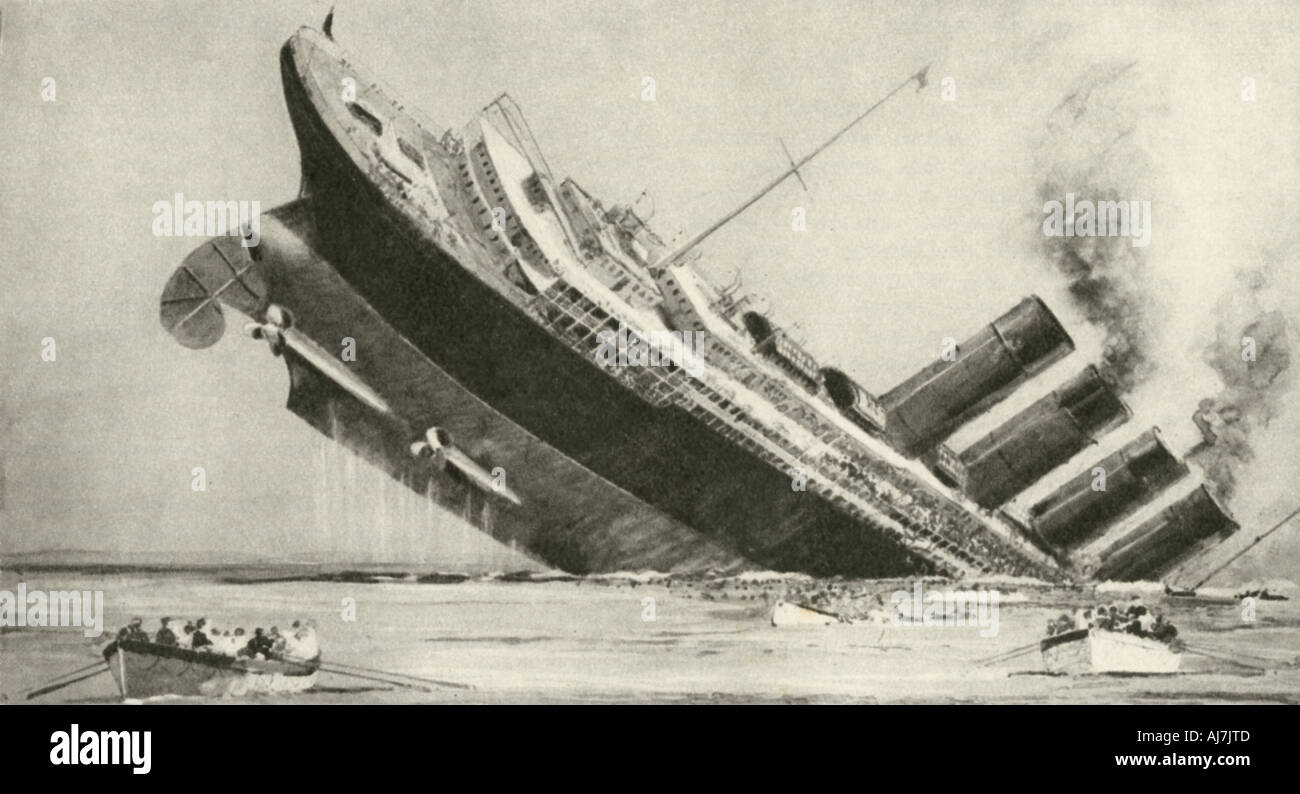 The sinking of the 'Lusitania', 7 May 1915. Artist: Unknown Stock Photo