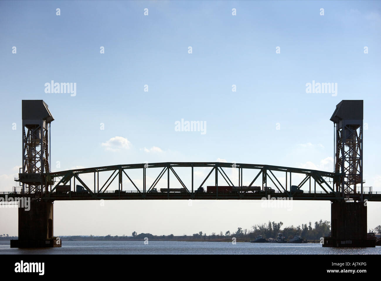 Cape Fear Memorial Bridge Wilmington North Carolina NC USA Cape Fear River. A movable vertical draw lift bridge Stock Photo