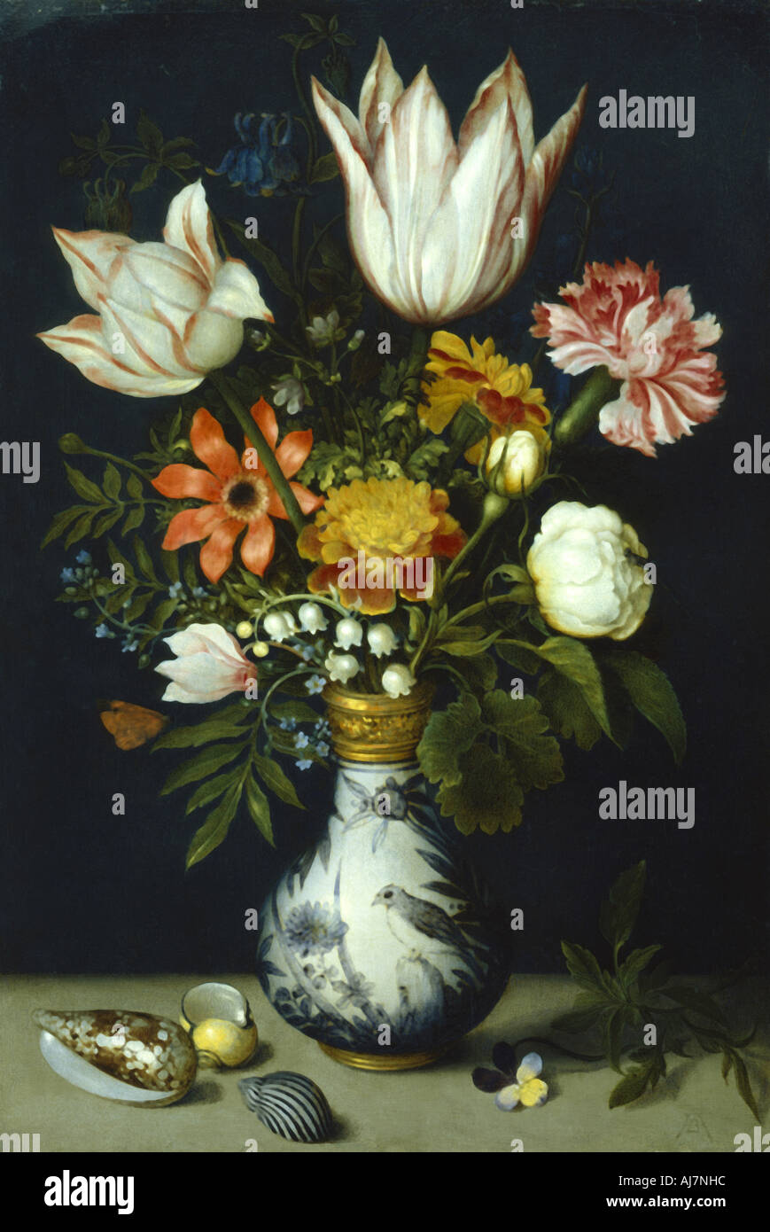 Flowers in a porcelain vase, c1600. Artist: Ambrosius Bosschaert the Elder Stock Photo
