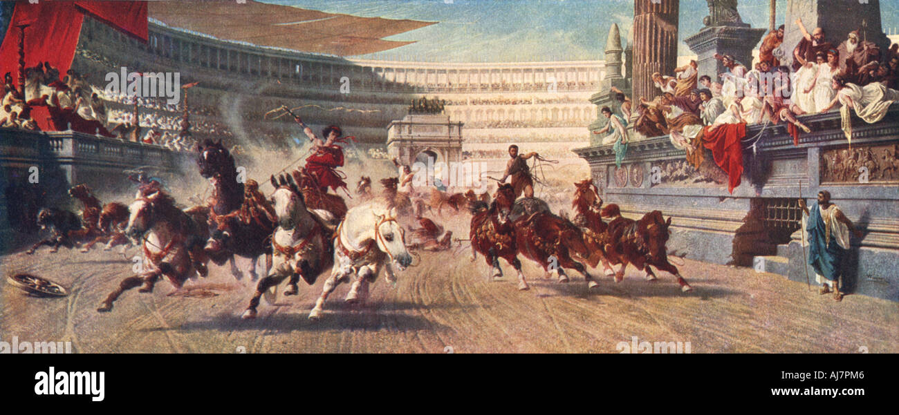 A Roman chariot race, The Circus Maximus, 20th century. Artist: Unknown Stock Photo