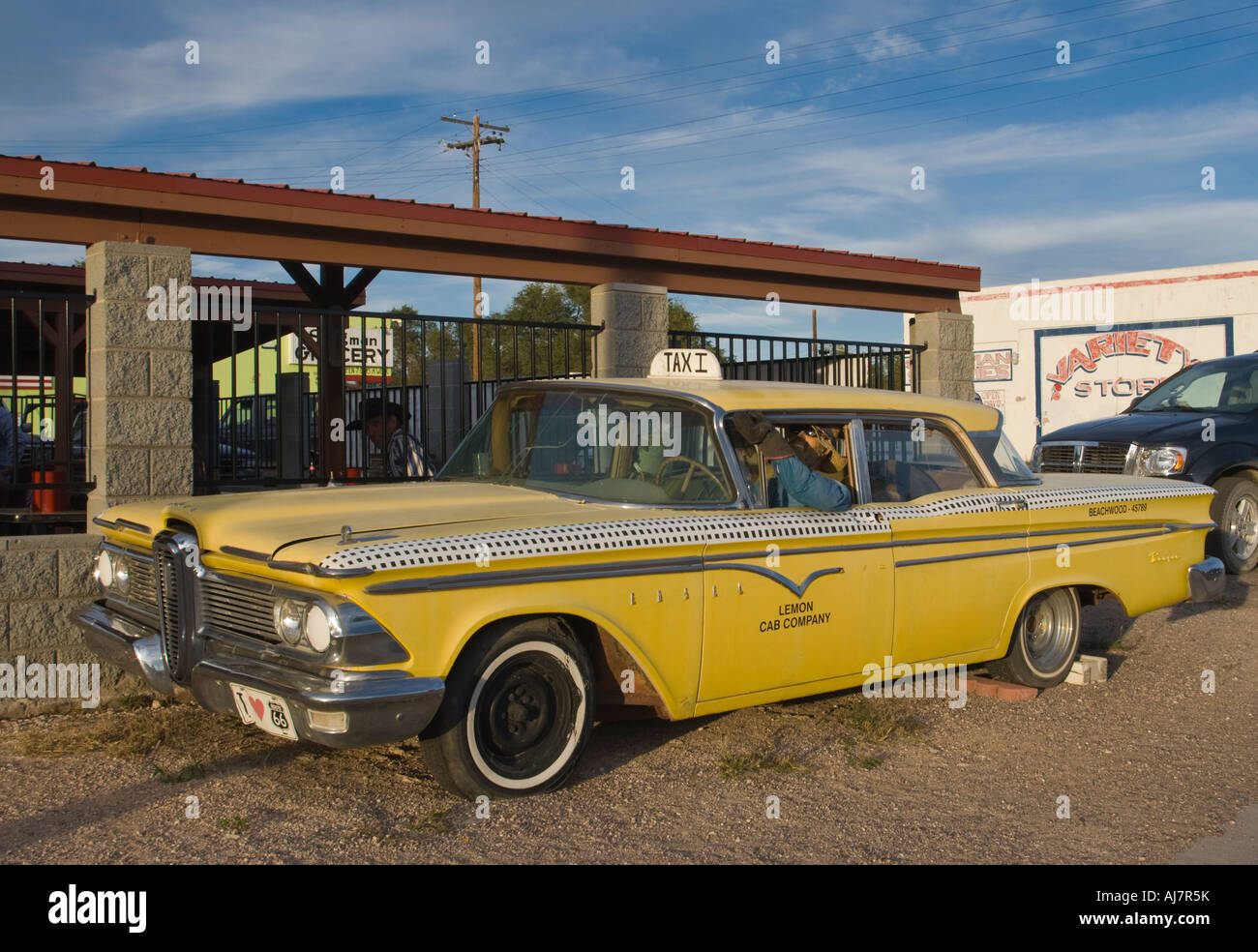 Old Dodge at Black Cat Bar in Seligman Route 66 Arizona USA Stock Photo