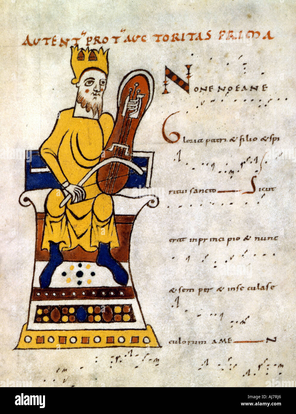 King David playing a 'lyre', 10th-11th century. Artist: Unknown Stock Photo