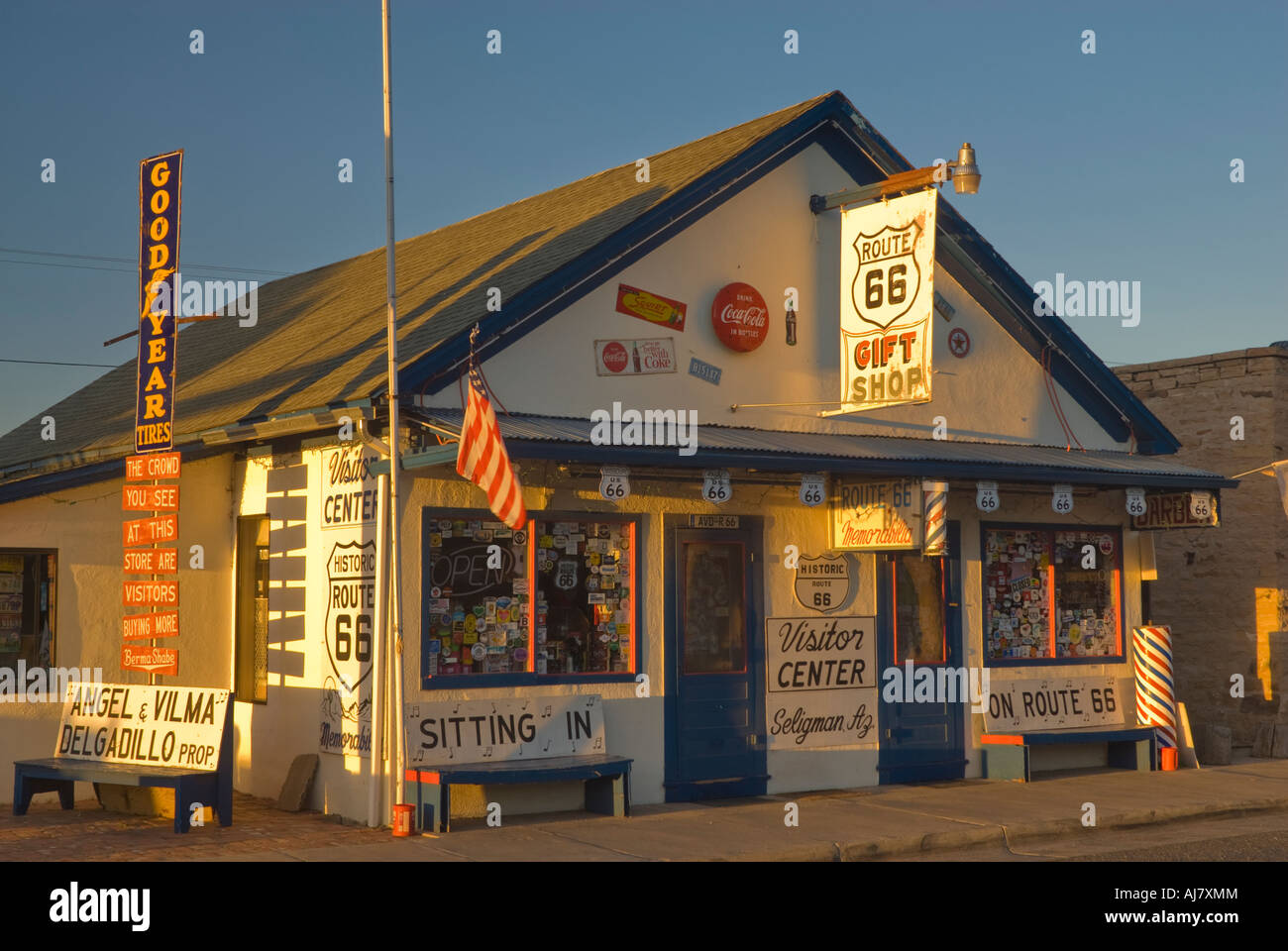 Historic gas station shop at Route 66 in Seligman Arizona USA Stock