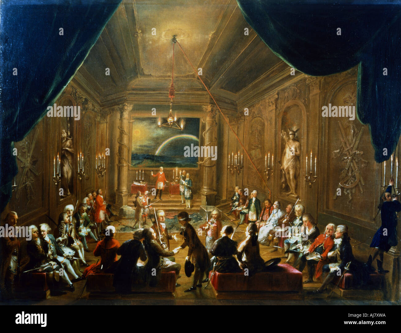 'Meeting of the Masonic Lodge, Vienna', 18th century. Artist: Anon Stock Photo