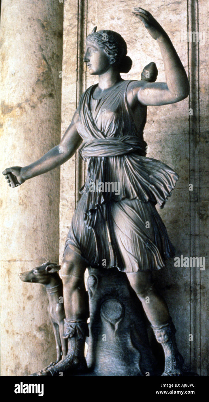Statue of Artemis, Greek goddess of hunting, woodlands and fertility. Artist: Unknown Stock Photo