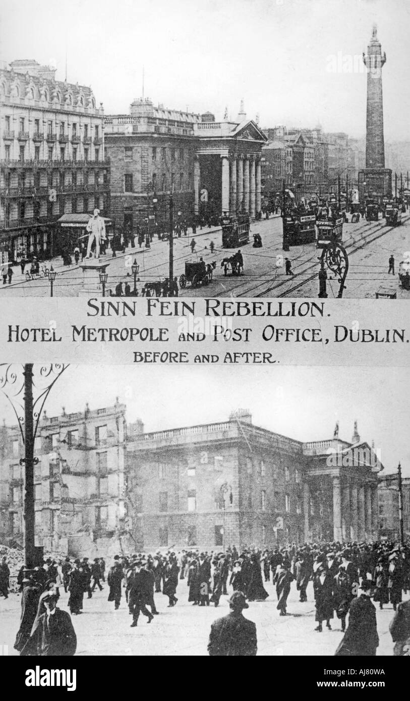 Before and after, Anti-English Irish uprising, Dublin, May 1916. Artist: Unknown Stock Photo