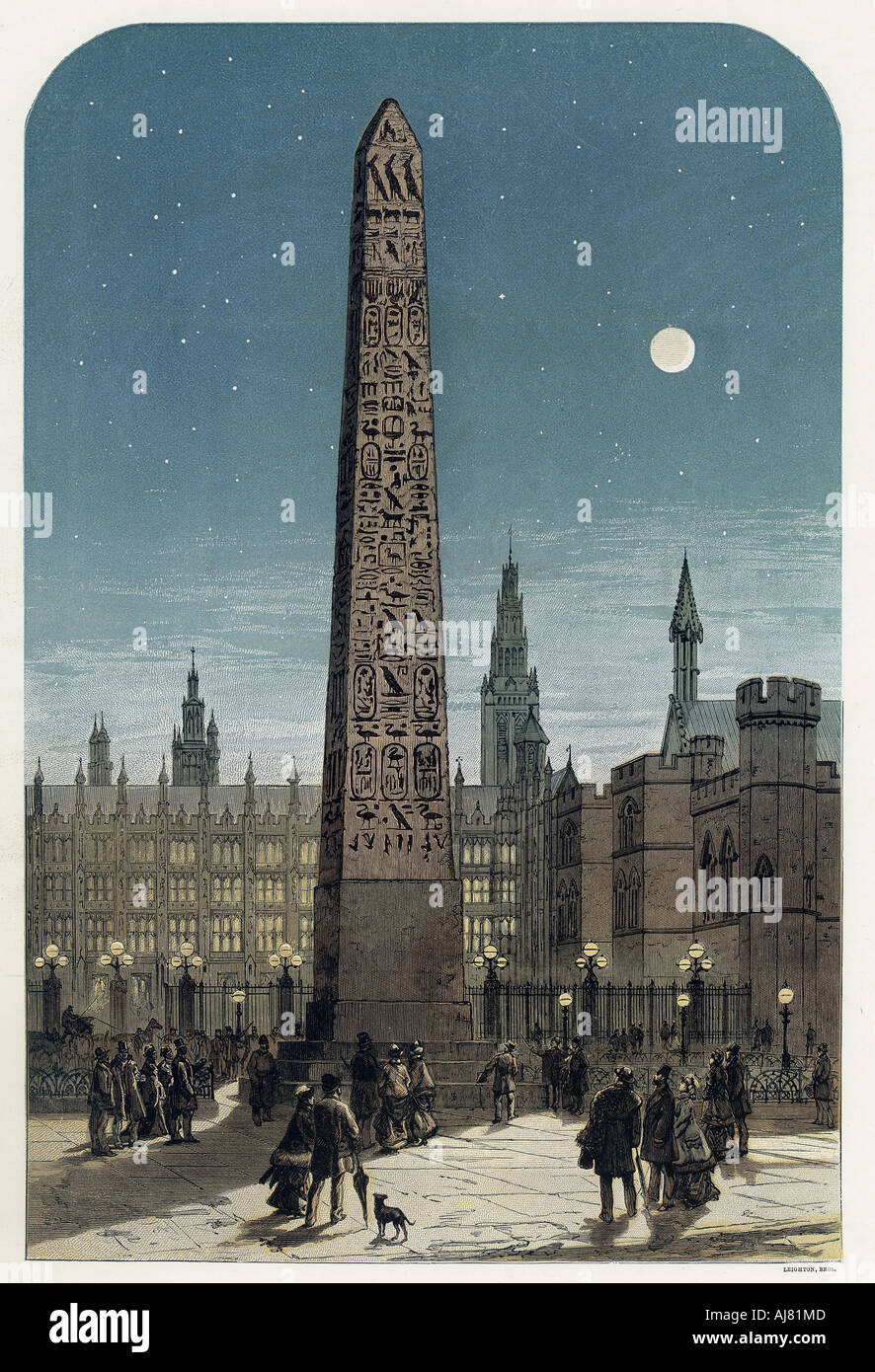 Cleopatra's Needle outside the Houses of Parliament, London, c late 19th century. Creator: Unknown. Stock Photo