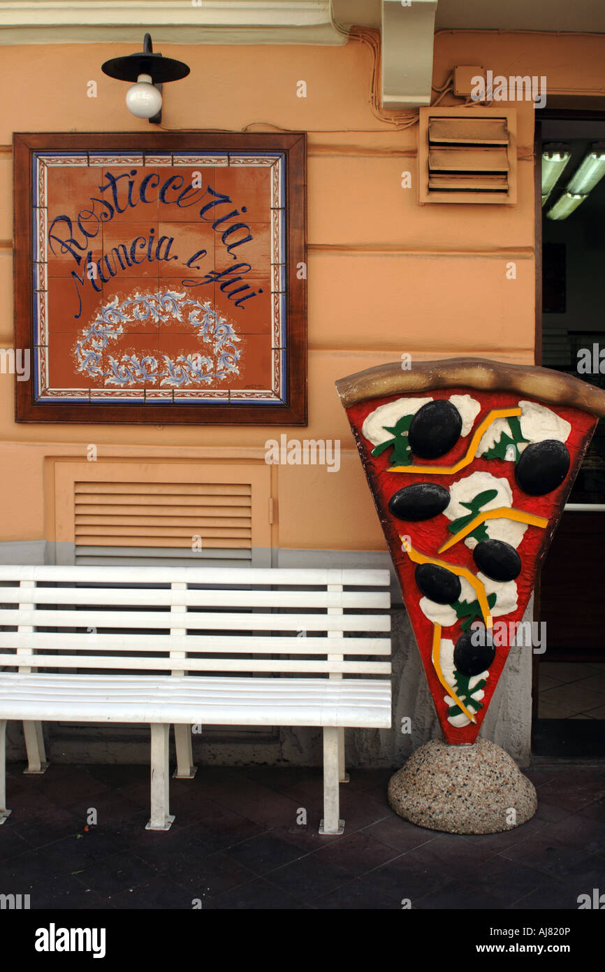A Sign Advertising Pizza For Sale In The Town Of Lipari In The