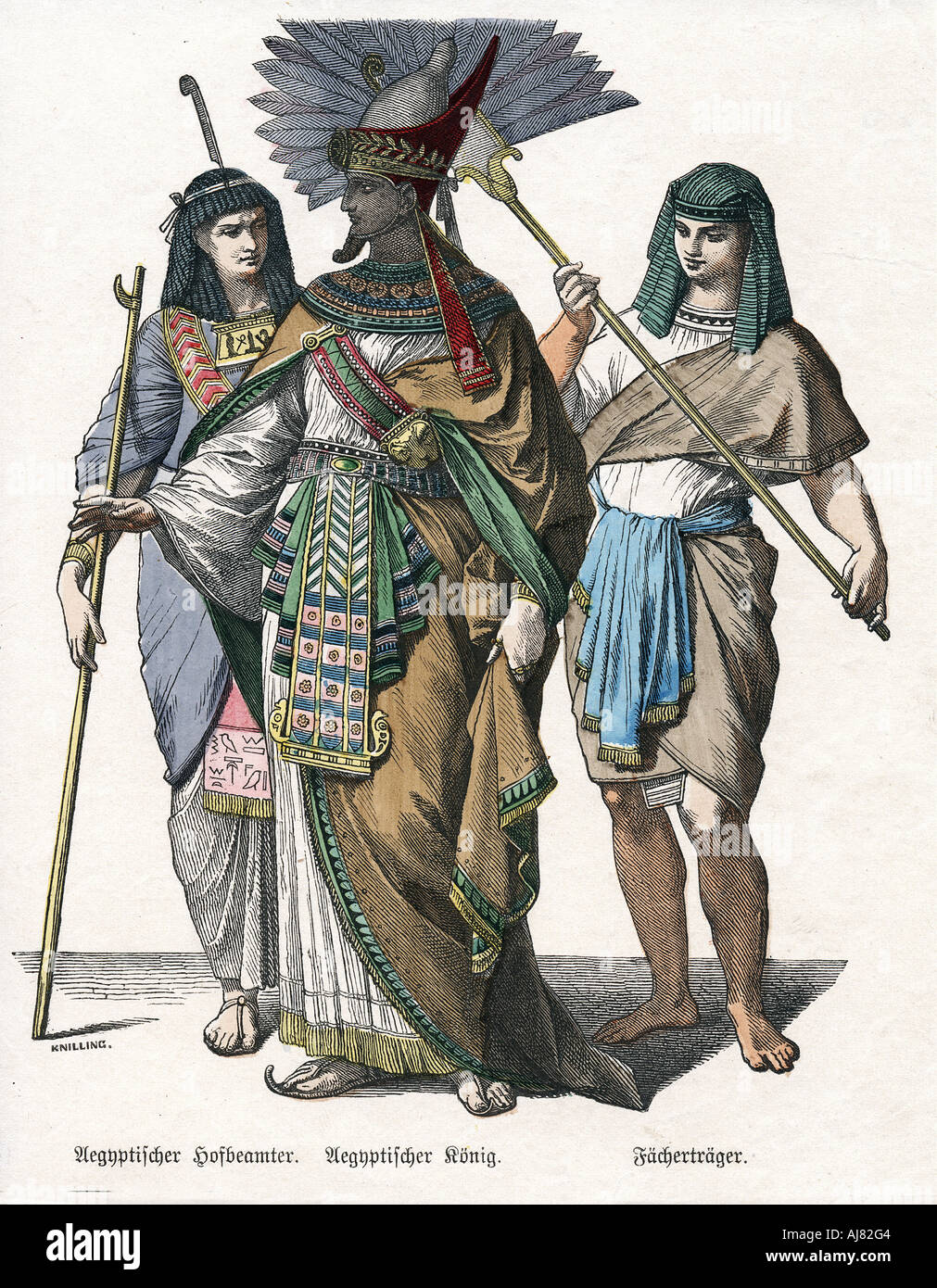 Egyptian king and male attendants, mid 19th century. Artist: Knilling Stock Photo