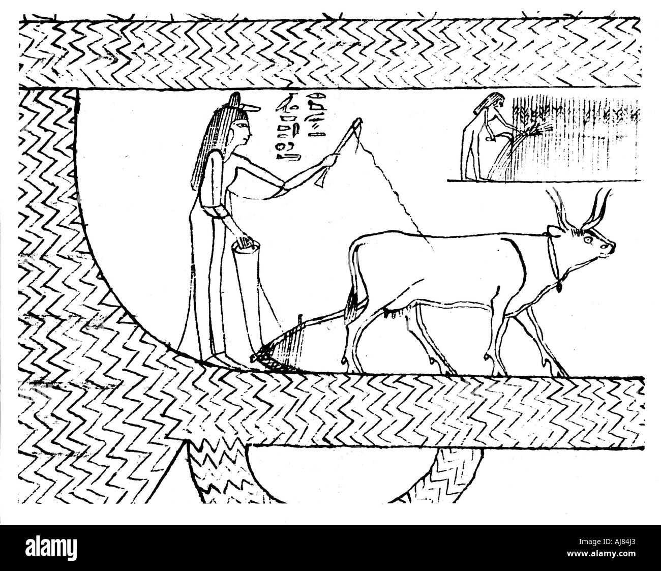 Nesitanebtashru ploughing and reaping, c1025 BC. Artist: Unknown Stock Photo