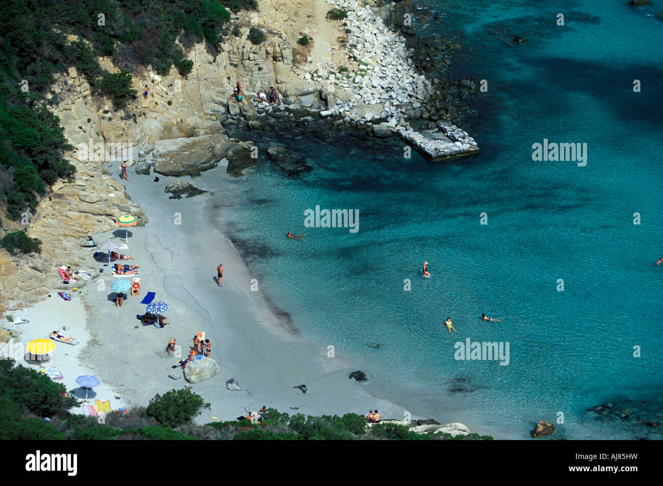 View on beach Spiaggia di Simius Villasimius Sarrabus Sardinia Italy Stock Photo