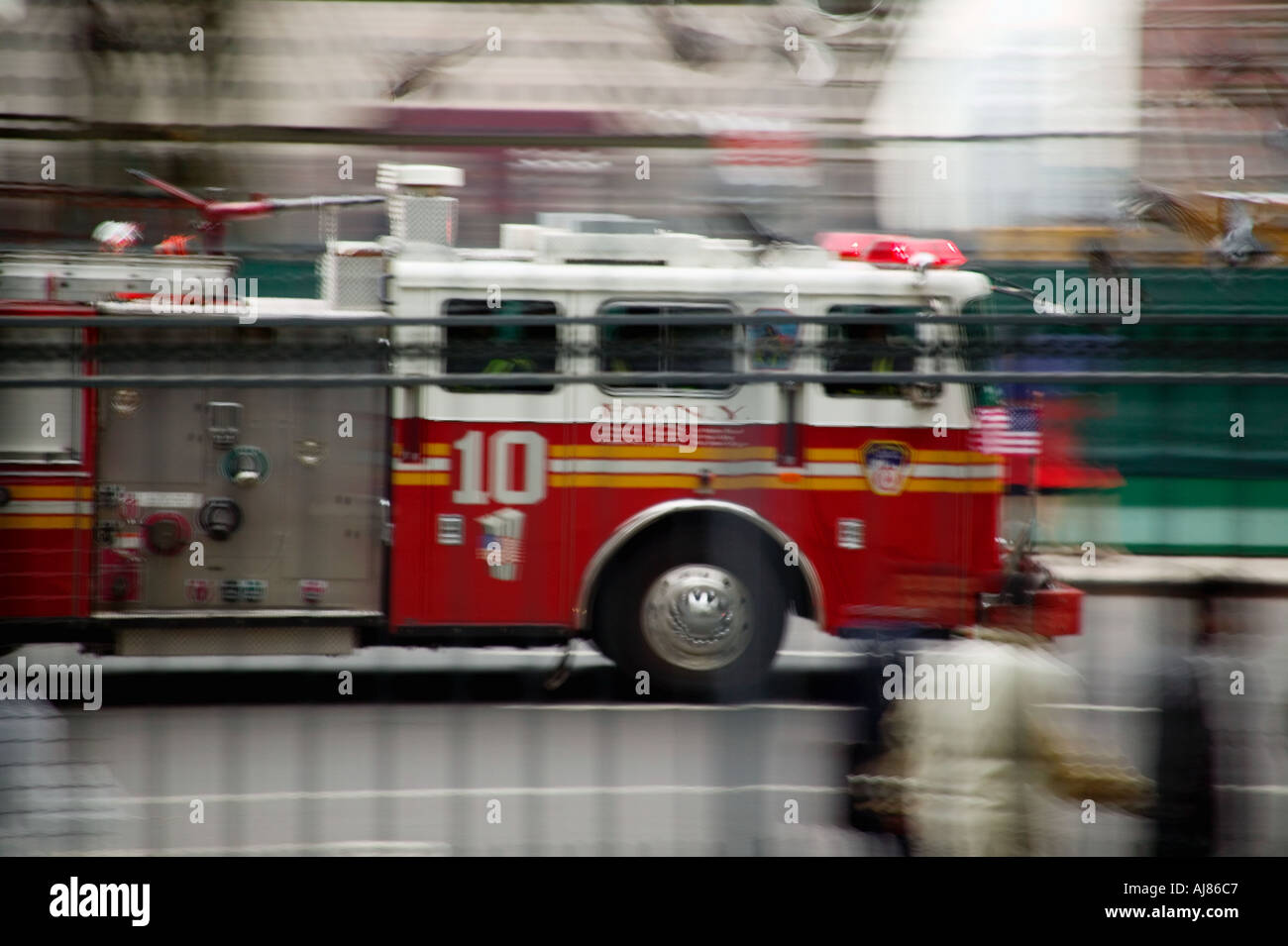 FDNY Engine and Ladder company 10 fire truck on way to emergency call